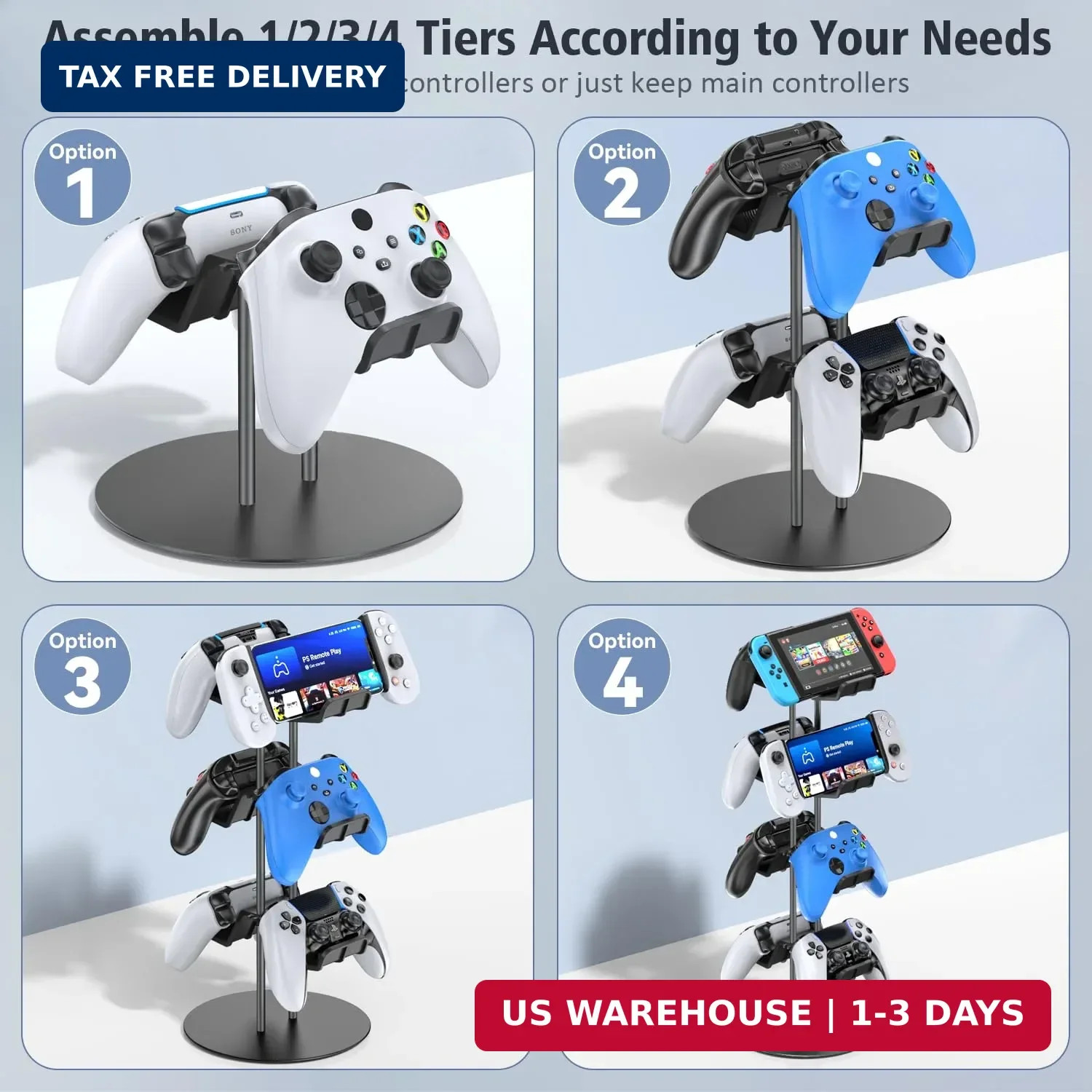 Kytok Controller Stand 4 Tiers with Cable Organizer for Desk, Universal Headphon