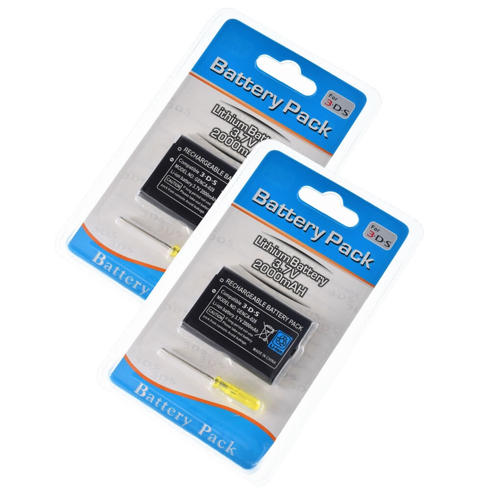 2X NEW Rechargeable Replacement Battery + Tool For Nintendo 3DS 2DS 2000mAh 3.7V
