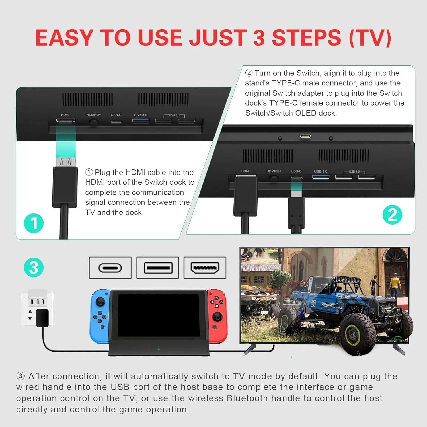 Lightweight Switch Dock with HDMI Cable – Supports 4K Output & Easy Charging
