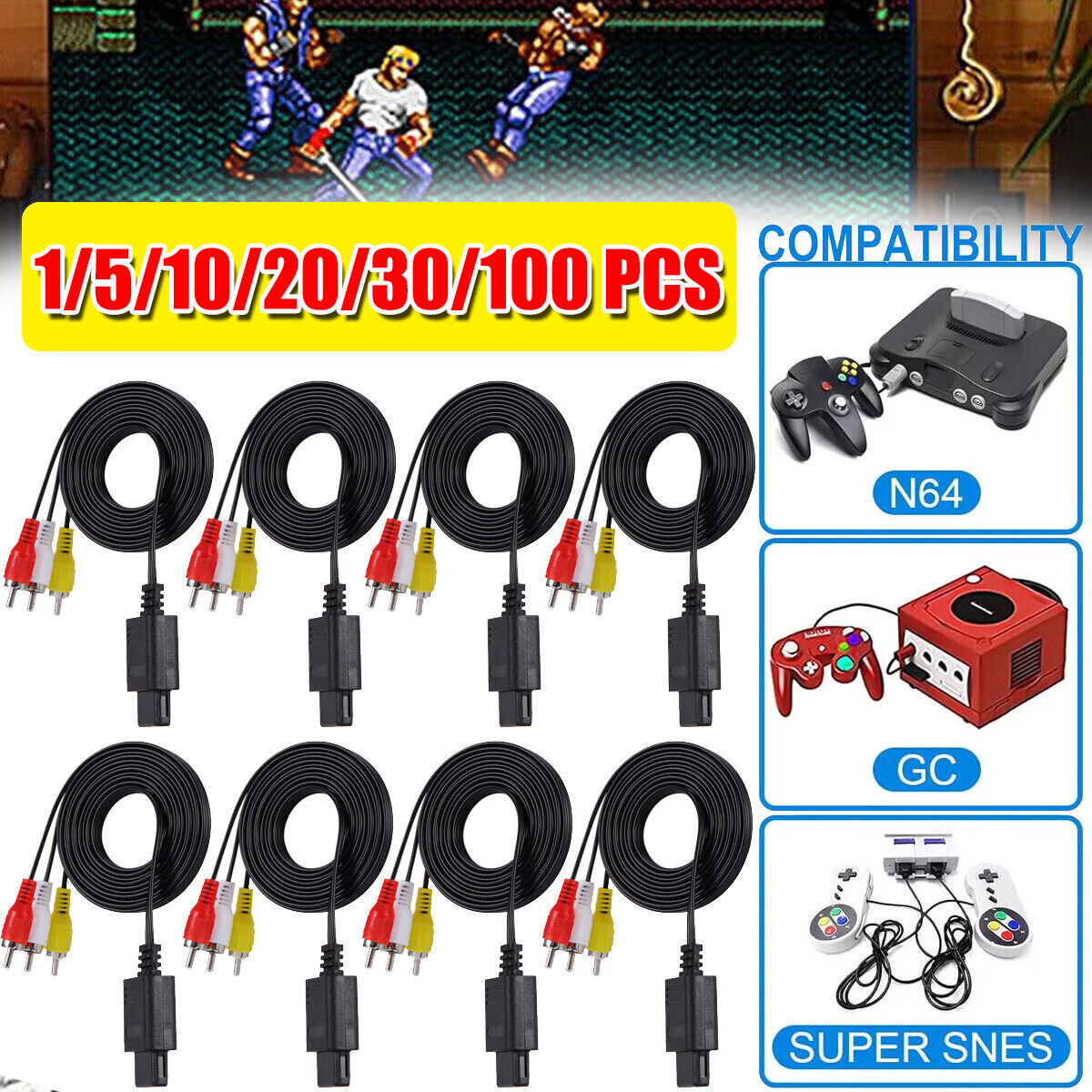 6 FT RCA AV TV Audio Video Stereo Cable Cord for Nintendo N64 SNES Gamecube Lot