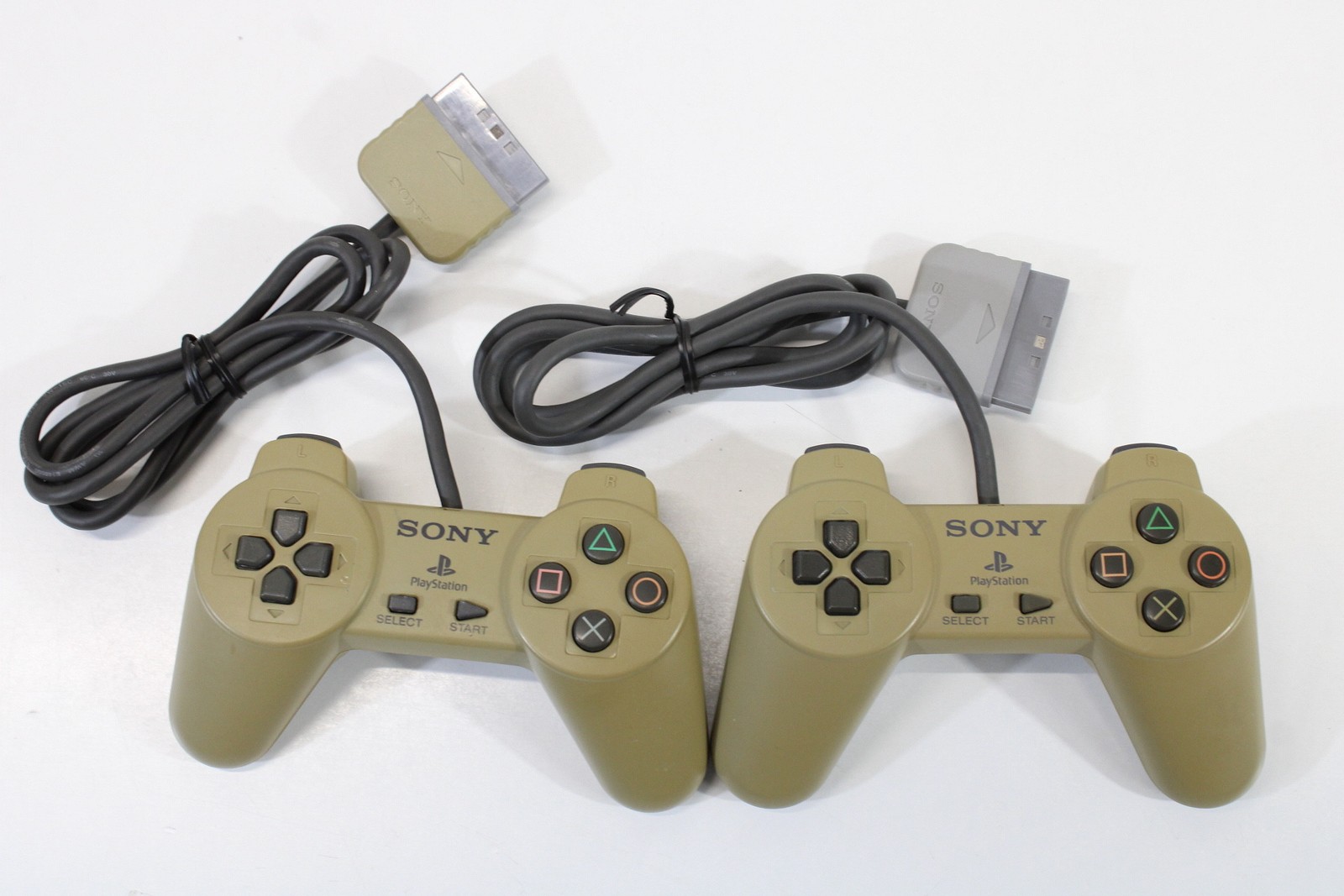 Lot of 2 Official Sony PlayStation Gray Controller PS1 SCPH-1010 OEM Discolored