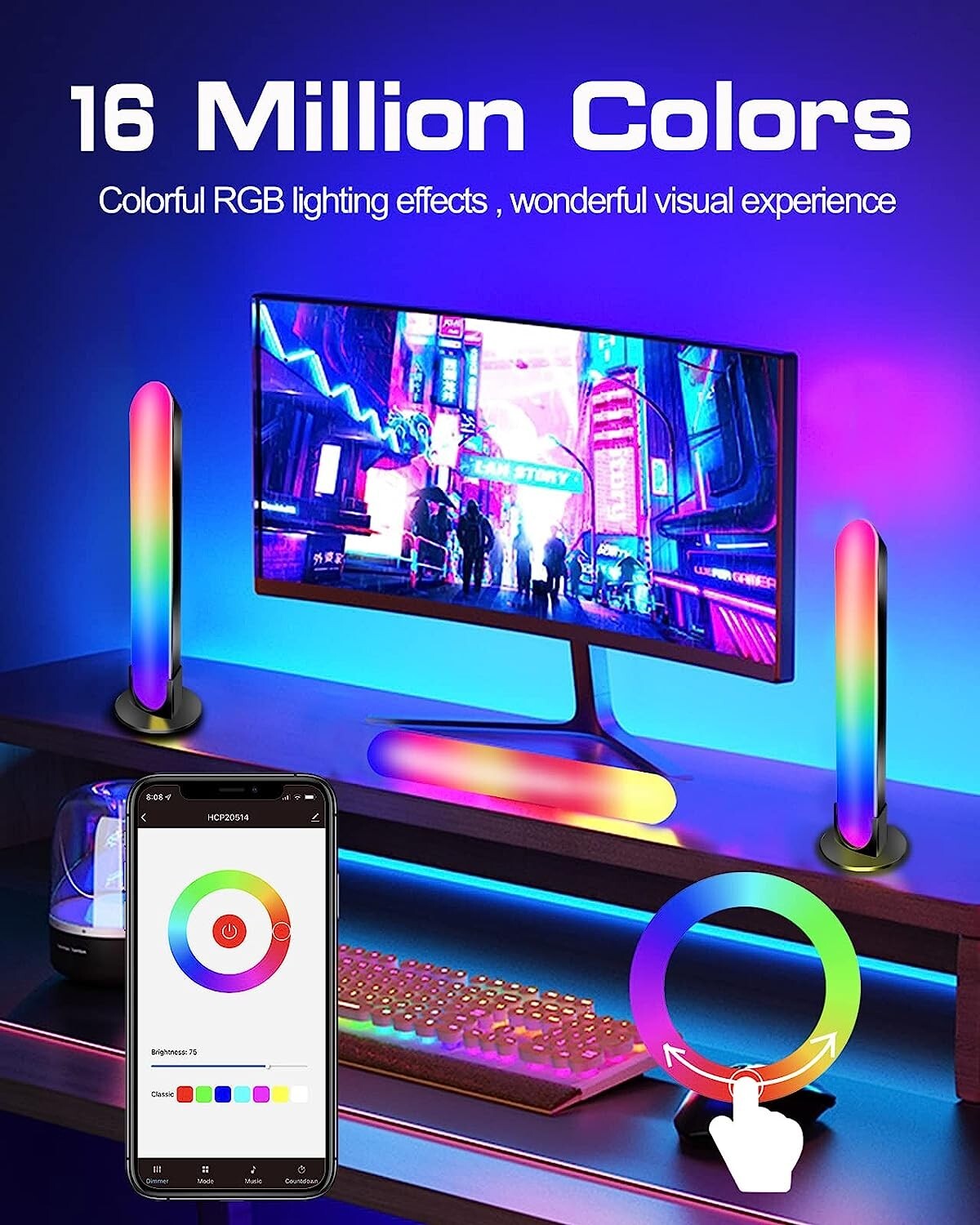 Smart LED Light Bar Desktop Mood Light RGB Computer Ambience Light Music US
