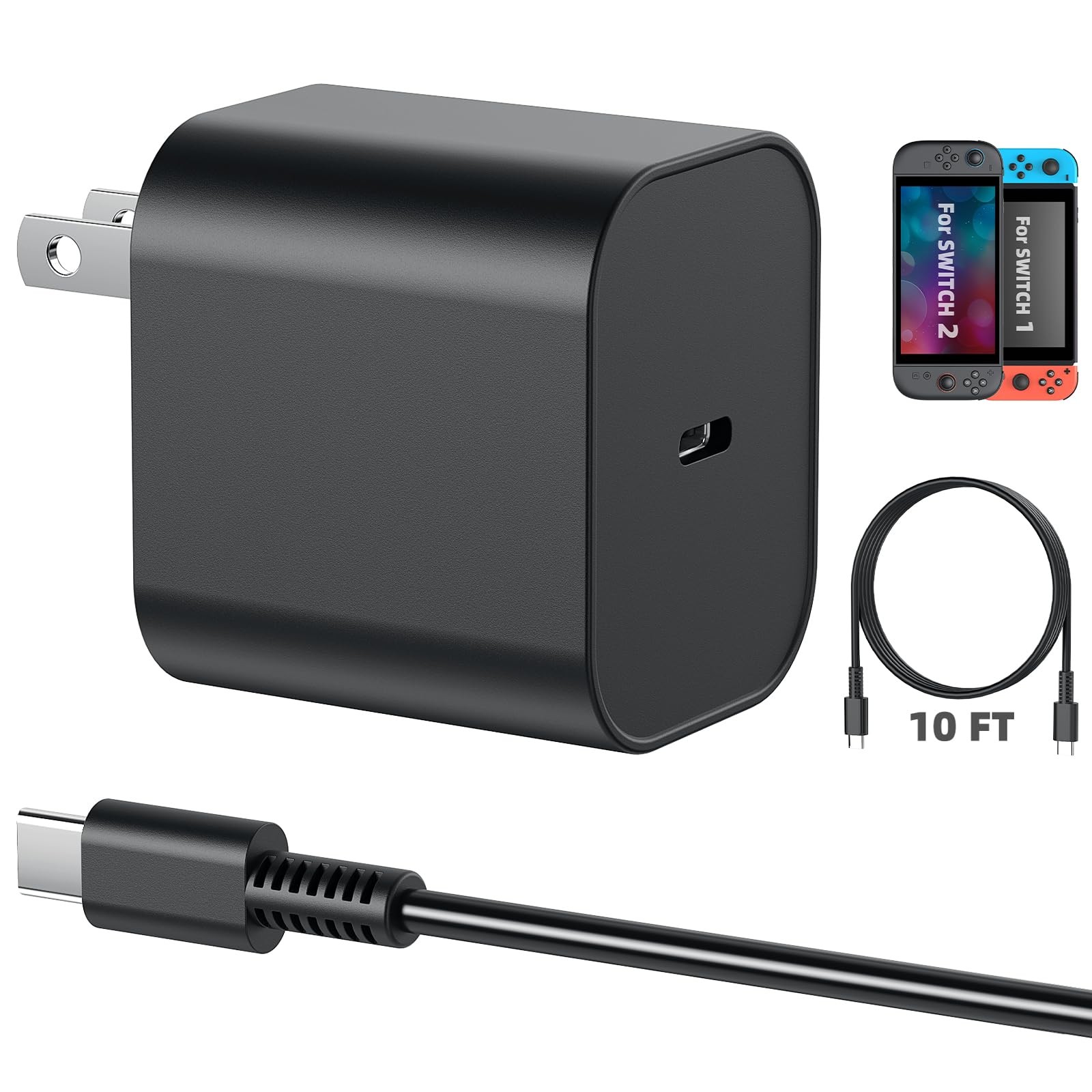 Switch 2 Charger – 60w AC Power Adapter for Switch 2/1, 10FT/3M Extra Long US…