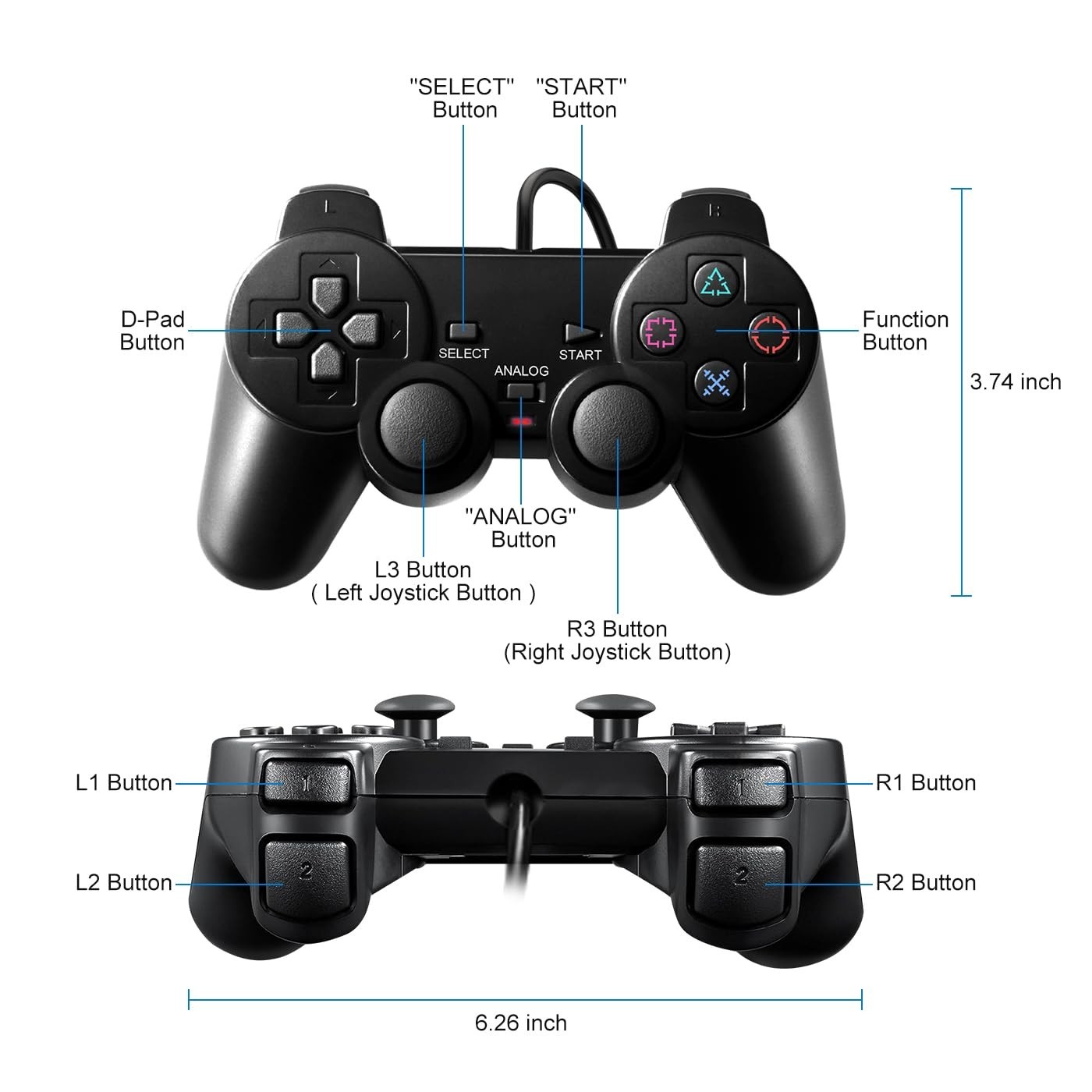 PS2 Controller, 2 Packs Wired Controller Compatible with PS2/PS2 Slim/PS1, PS…