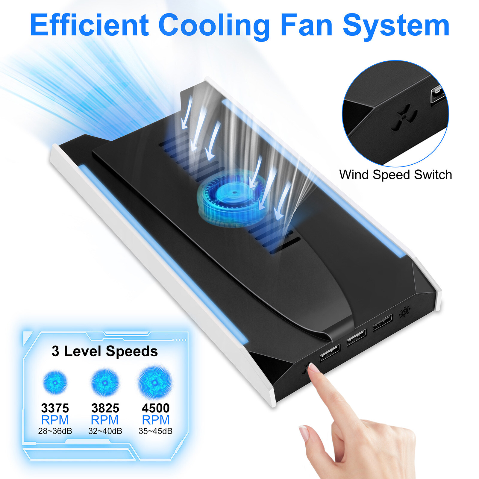 RGB Cooling Fan Stand for PS5 Slim/Pro Console w/ Adjustable Fan Speed USB Port