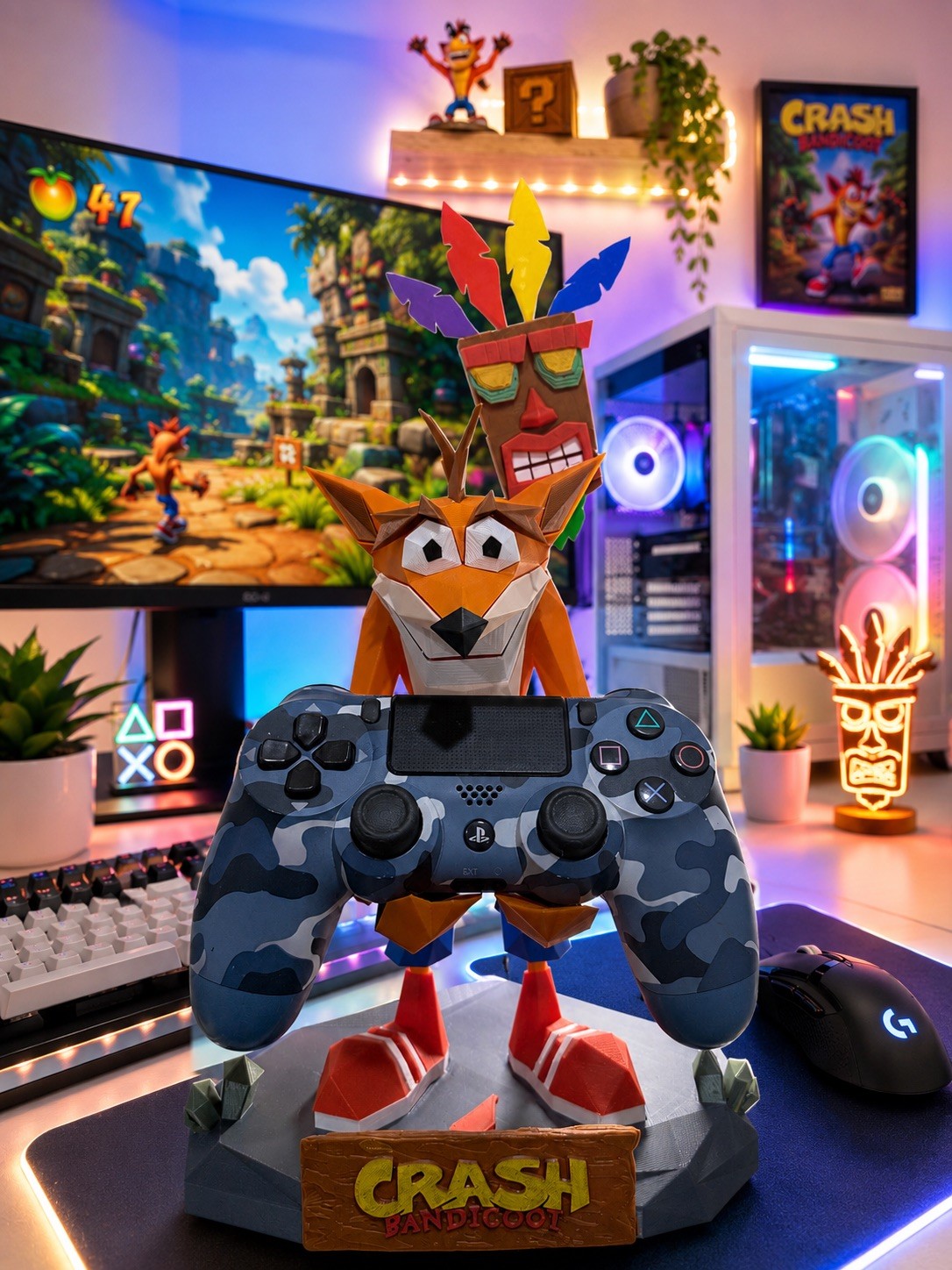 Crash Bandicoot PS1 3D printed Controller Holder & Phone Stand 9 inches high