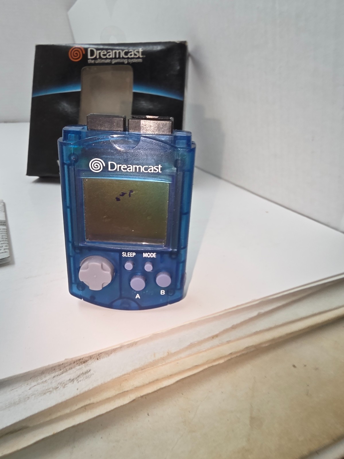 Working Sega Dreamcast Clear Blue VMU OEM Visual Memory Unit Damaged #K39