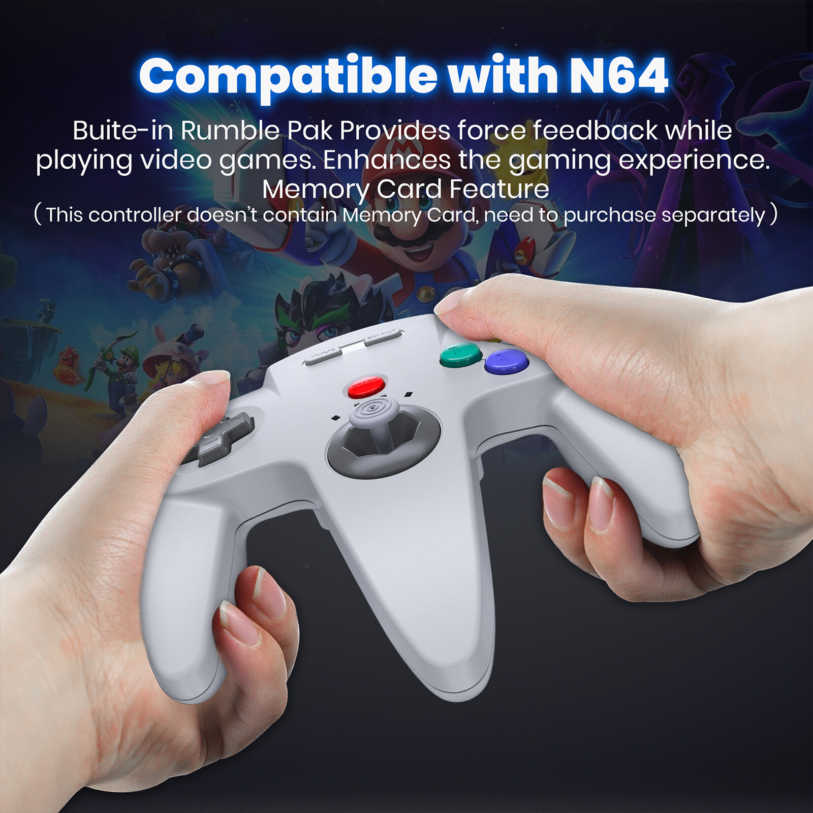 2.4G Wireless N64 Controller Console Gamedpad w/Rumble Pak For Nintendo N64 US