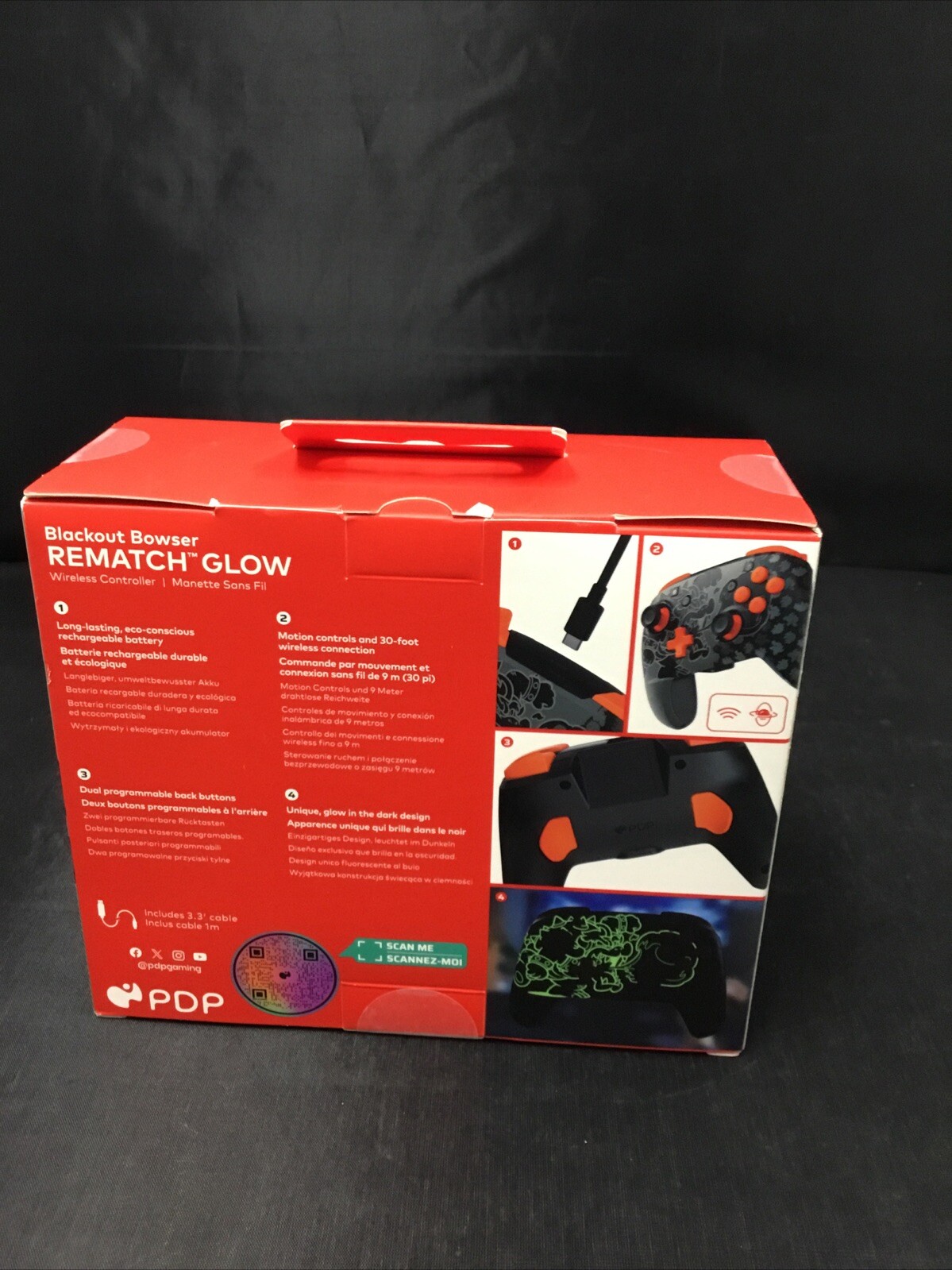 PDP REMATCH GLOW Wireless Controller Blackout Bowser for Nintendo Switch NEW