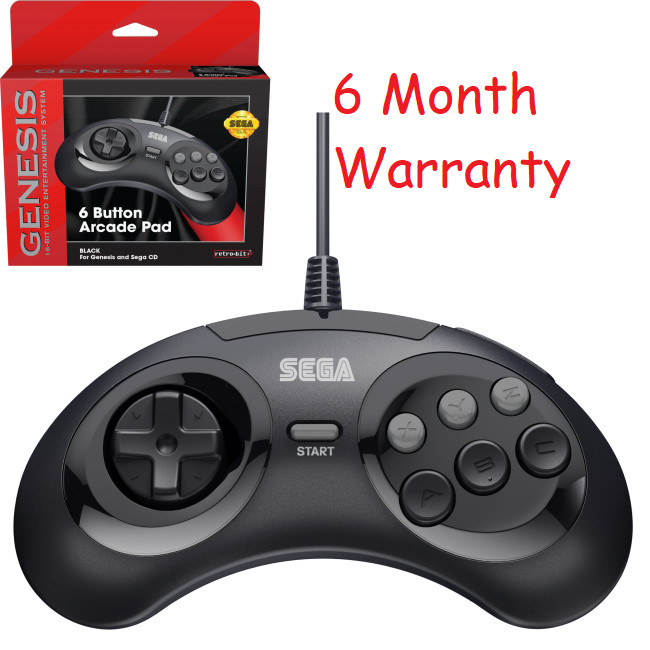 New Retro-Bit Official Sega Genesis Controller 6-Button Arcade Pad BLACK
