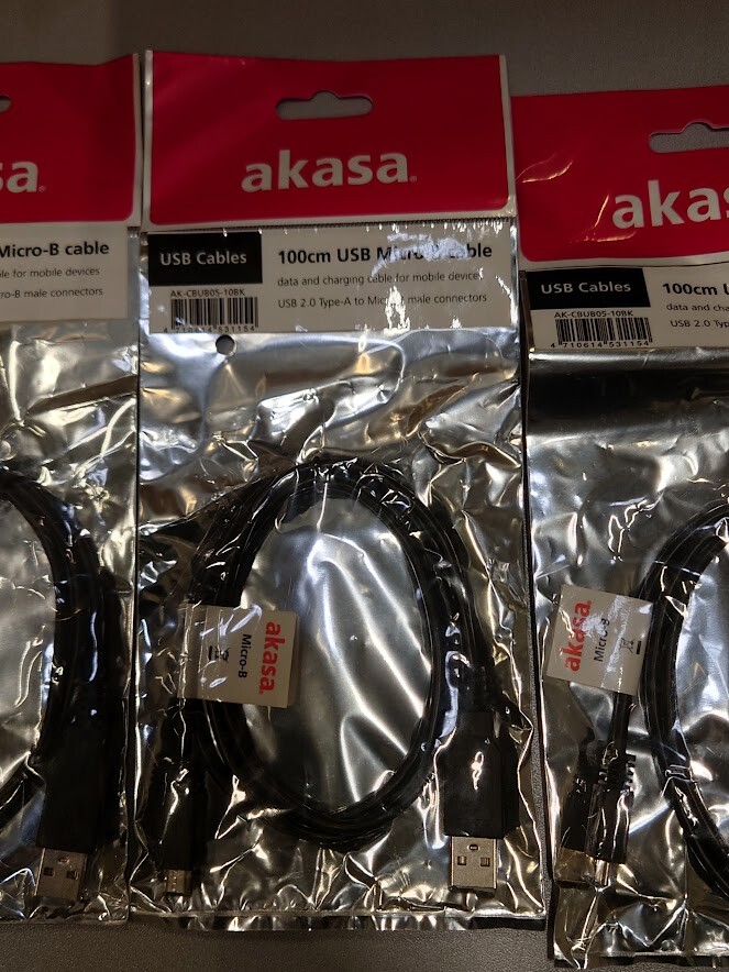 Lot of 4 Akasa 100cm USB Micro-B Cables – Used, Original Packaging