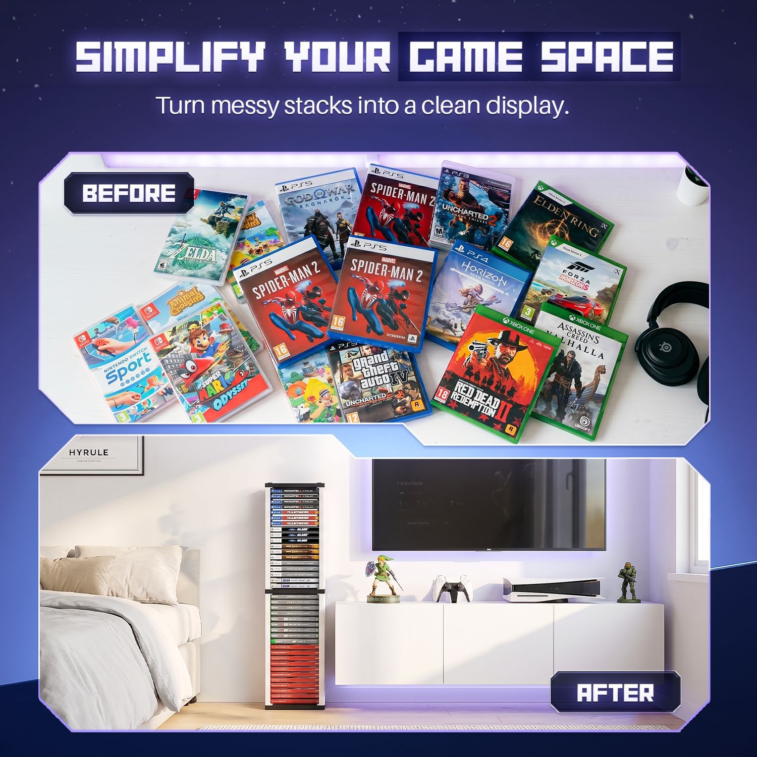 White Video Game Storage Tower for PS5, PS4, PS3, Nintendo Switch, Xbox,36 Disk