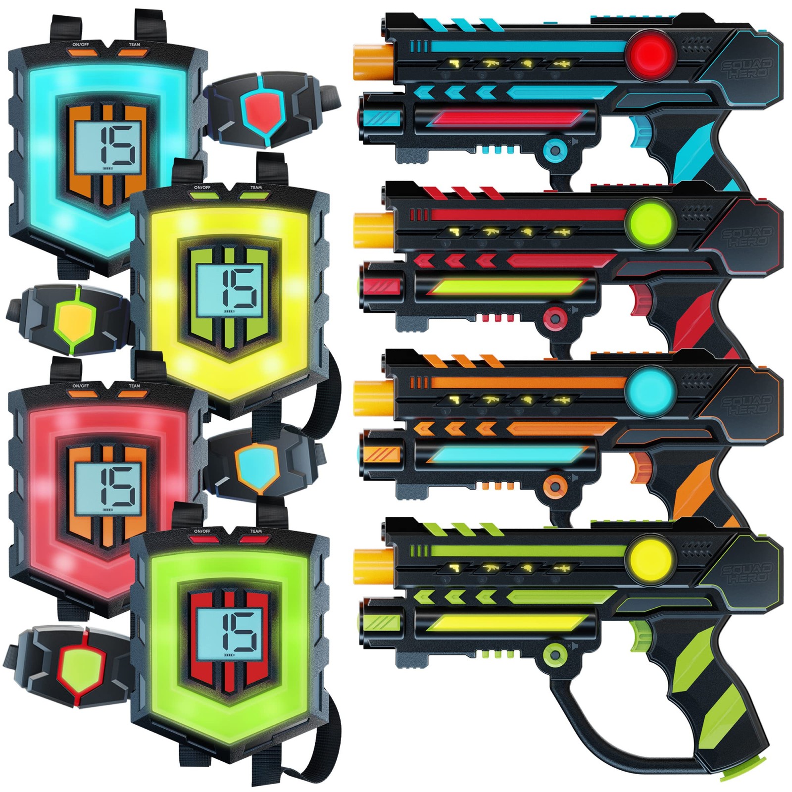 Squad Hero Rechargeable Laser Tag 360° Sensors + LCDs – Medium, Multicolor