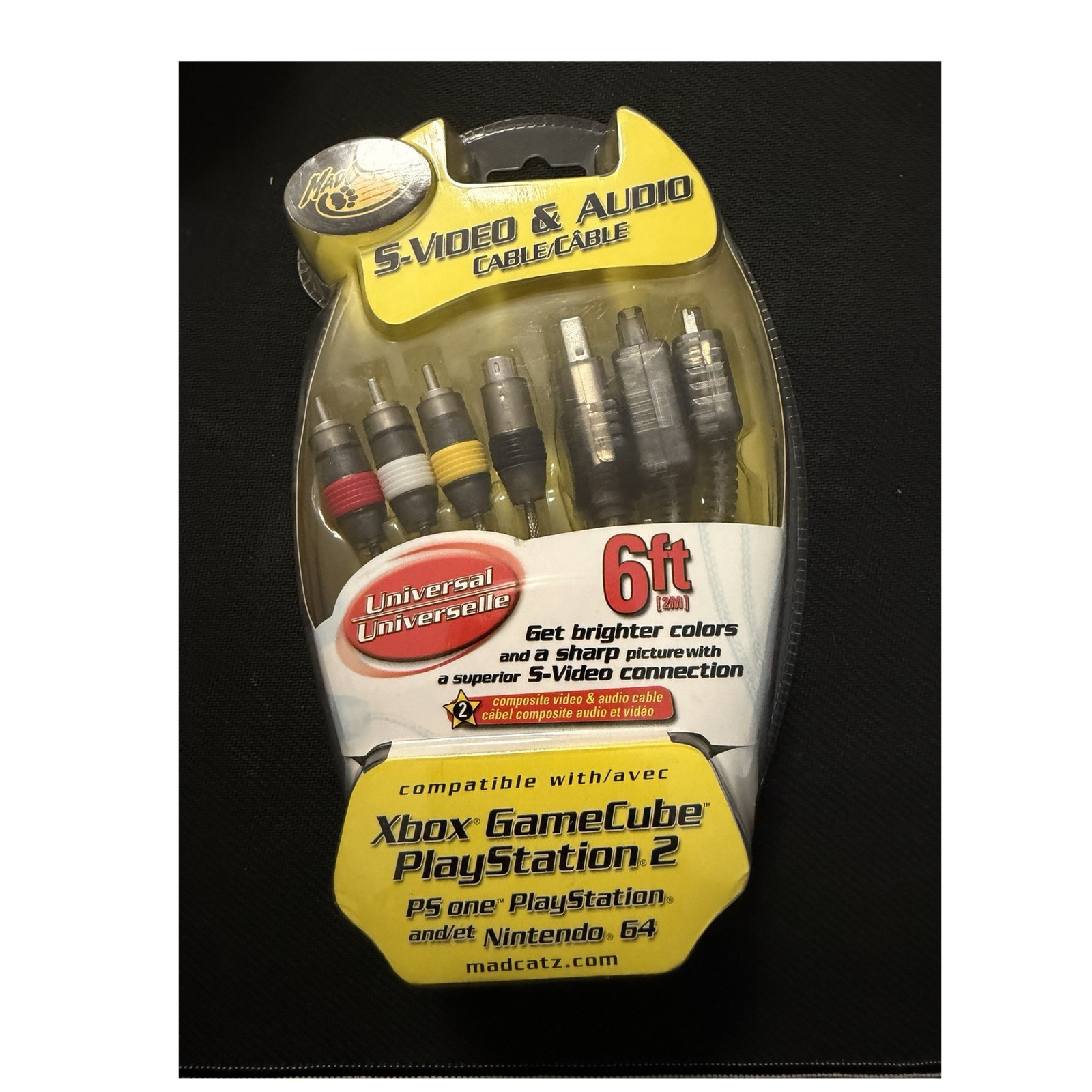 Mad Catz Universal S-Video/Composite RCA AV Cable 6ft for Xbox GC PS2 PS1 N64