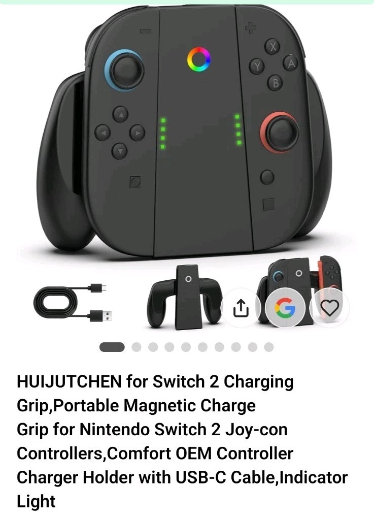 Magnetic Charging Grip for Nintendo Switch 2 Joy Con Comfortable Charger Grip