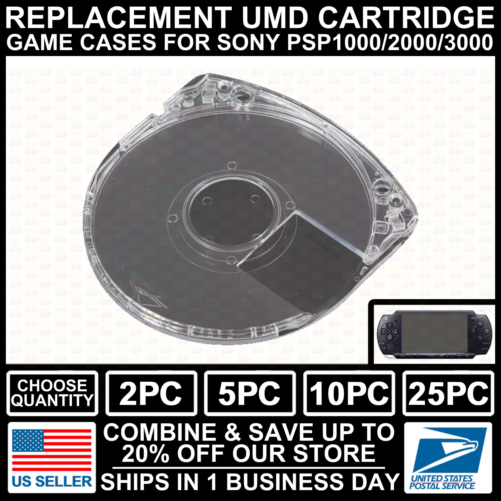 2-25 New Case For Sony PSP 1000/2000/3000 Replacement Transparent UMD Game Disc