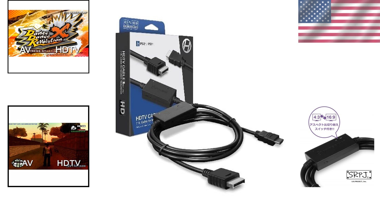 Connect PS2 & PS1 to HDTV – 7ft High-Quality Cable with Micro USB Included