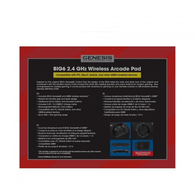 Retro-Bit Official Sega Genesis BIG6 2.4 GHz Wireless Controller 6-Button Pad