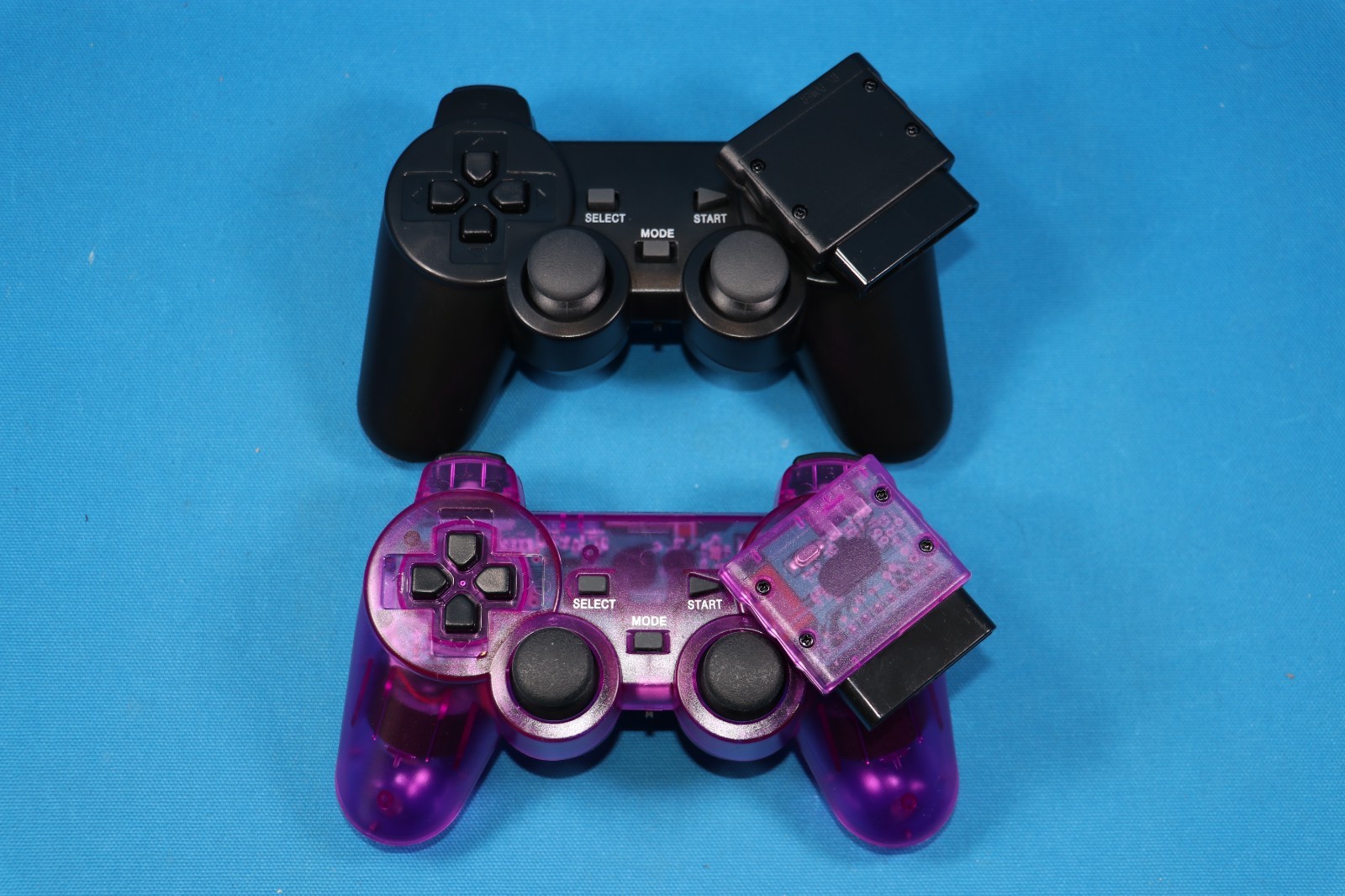 FOR PLAYSTATION 2 PS2 Dual Vibration WIRELESS GAMEPAD CLEAR PURPLE BLACK 2 PACK