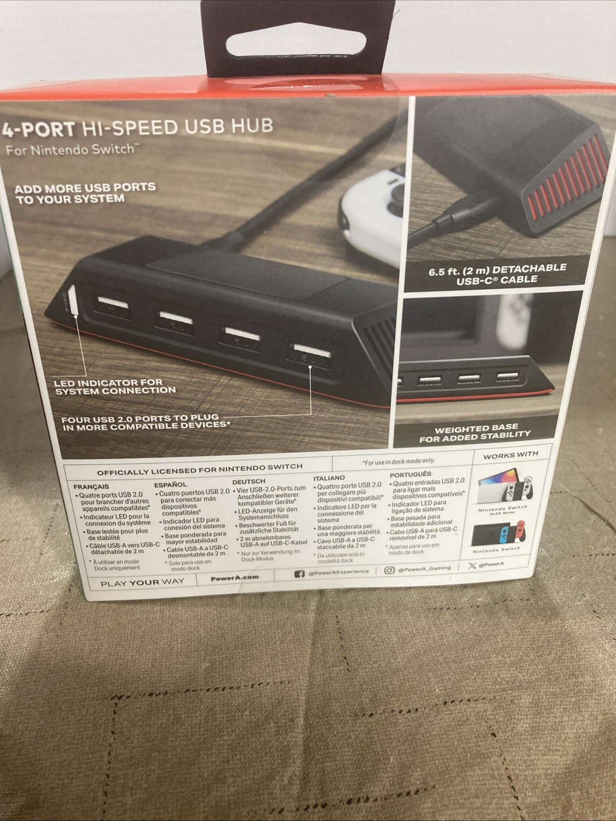 PowerA 4Port Hi-Speed USB Hub for Nintendo Switch, USB 2.0, 6 ft. USB Cable N185
