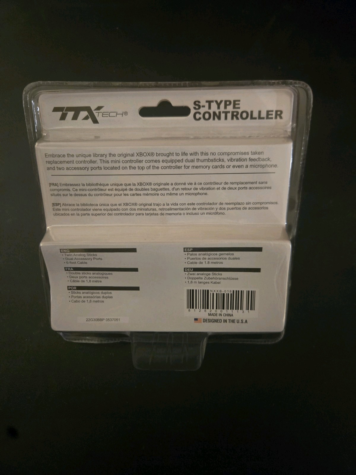 Brand new TTX Tech replacement wired S-Type controller for original XBOX Black