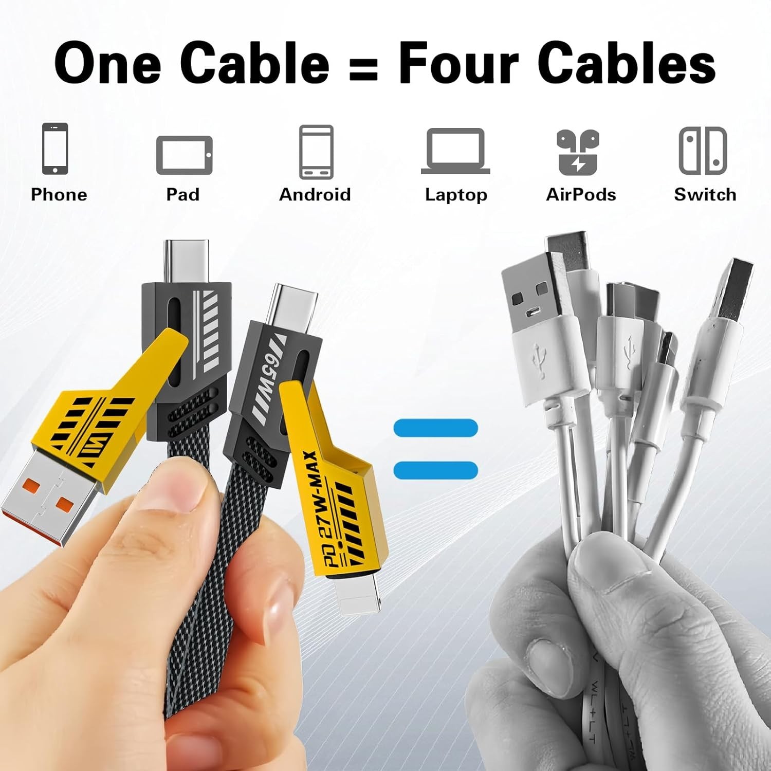 4 in 1 Mecha Fast Charging Data Cable Cord PD 27W For All Models 4 Ports Switch*