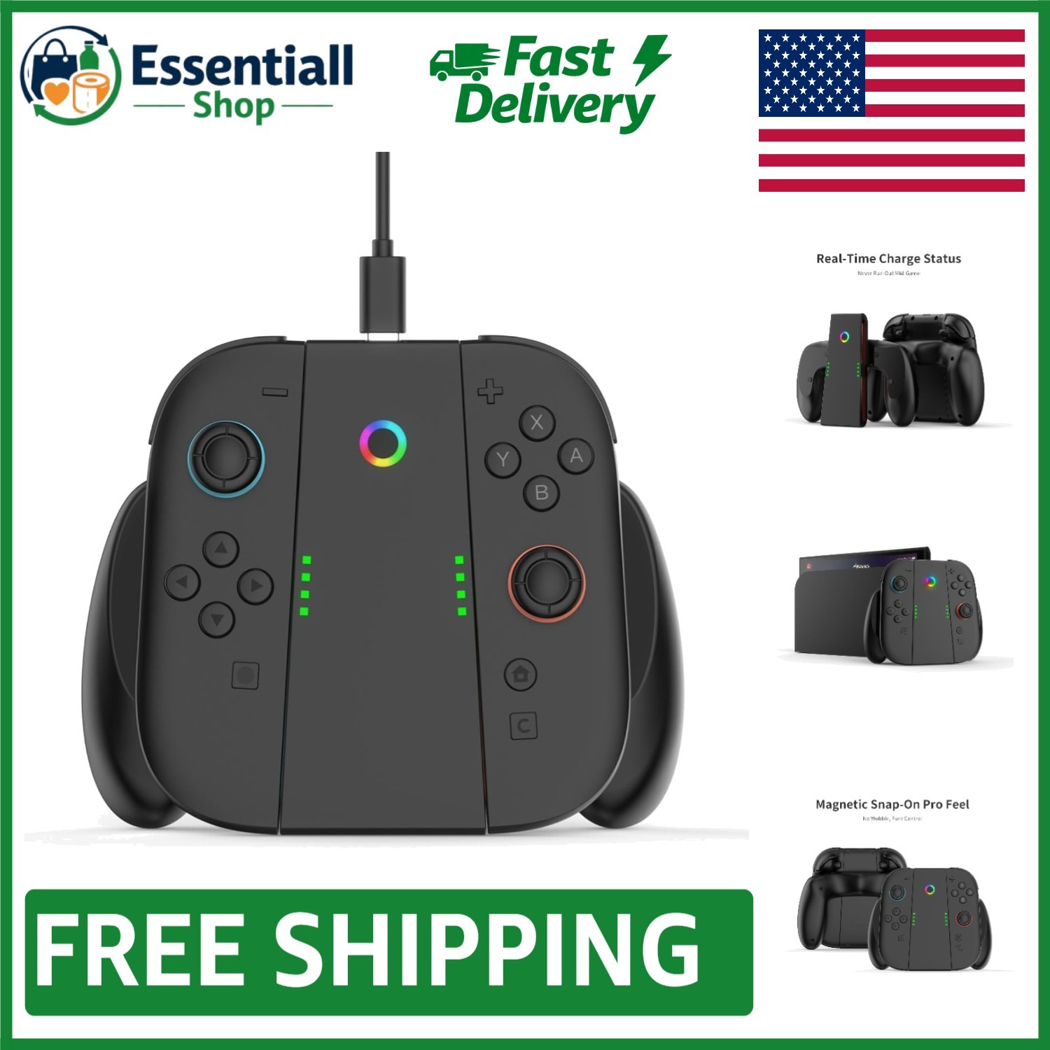 Lightweight Portable Joy-Con Charging Grip for Switch 2 & OLED – Magnetic & Fast
