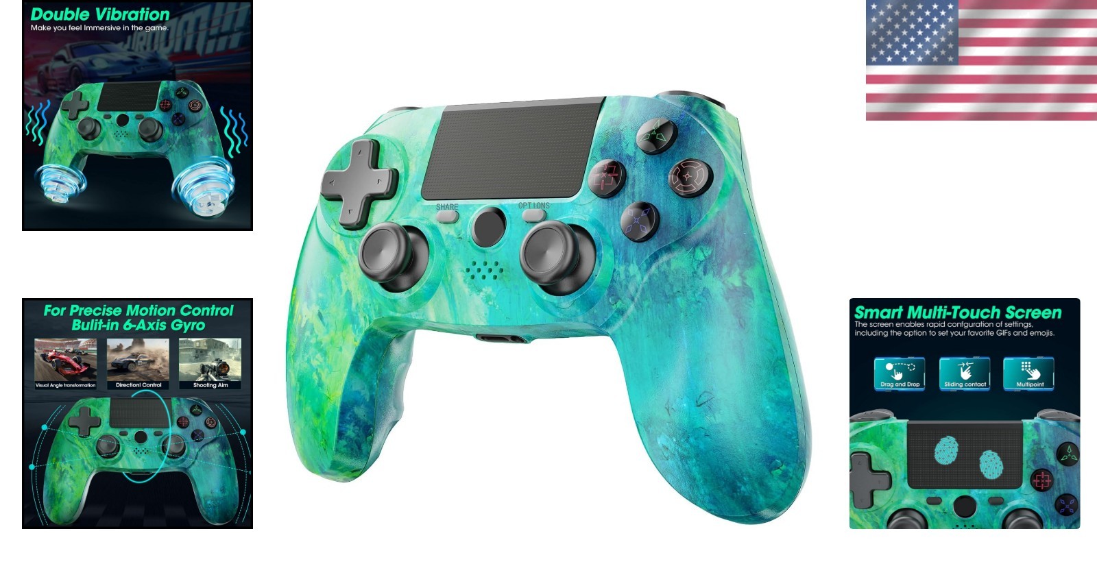 Wireless PS4 Controller – Long-Lasting Battery & Headphone Jack – Green
