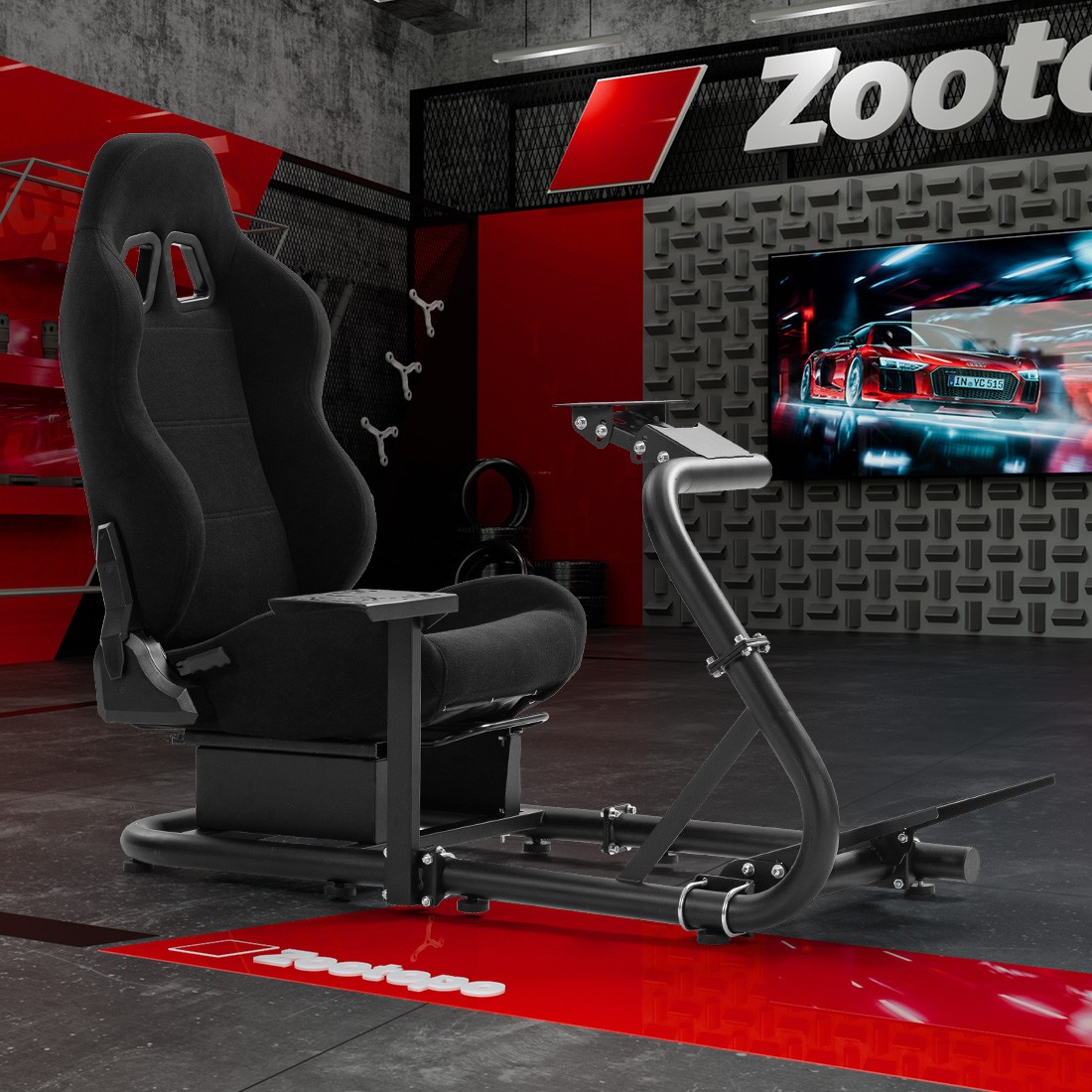 Zootopo Semi Open Racing Sim Cockpit With Black Seat Fits Logitech Thrustmaster