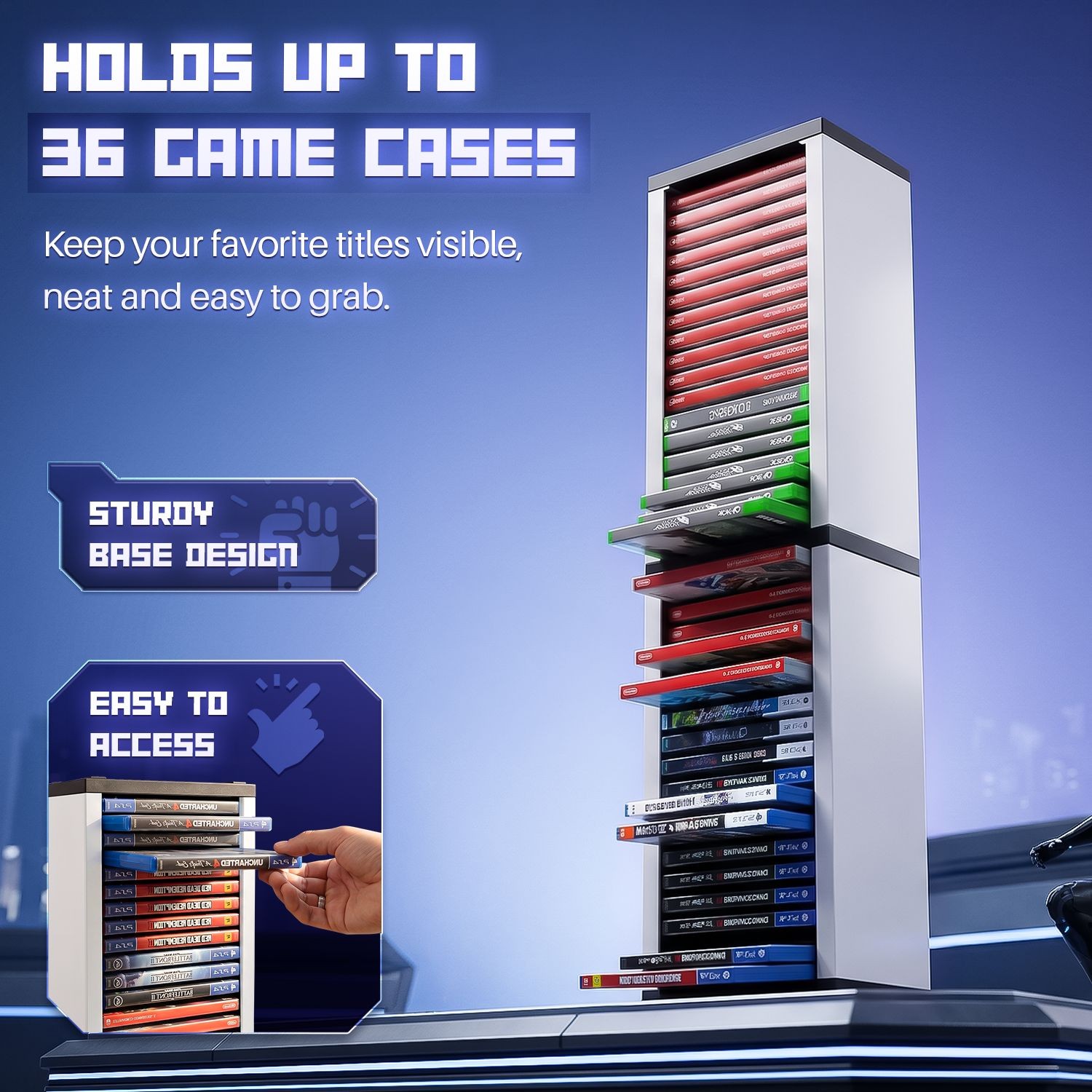 White Video Game Storage Tower for PS5, PS4, PS3, Nintendo Switch, Xbox,36 Disk